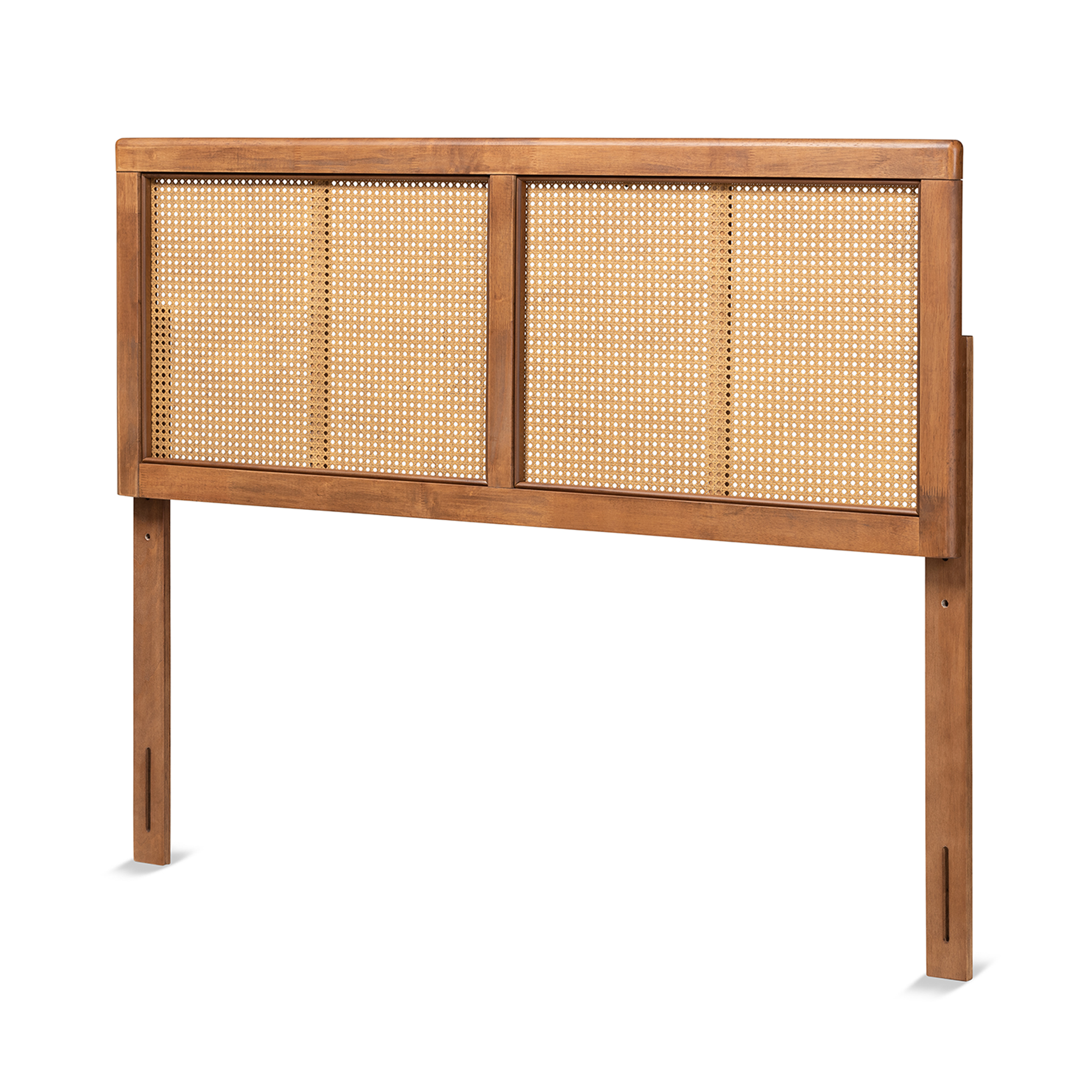 Baxton Studio Gilbert Mid-Century Modern Ash Walnut Finished Wood and Synthetic Rattan King Size Headboard